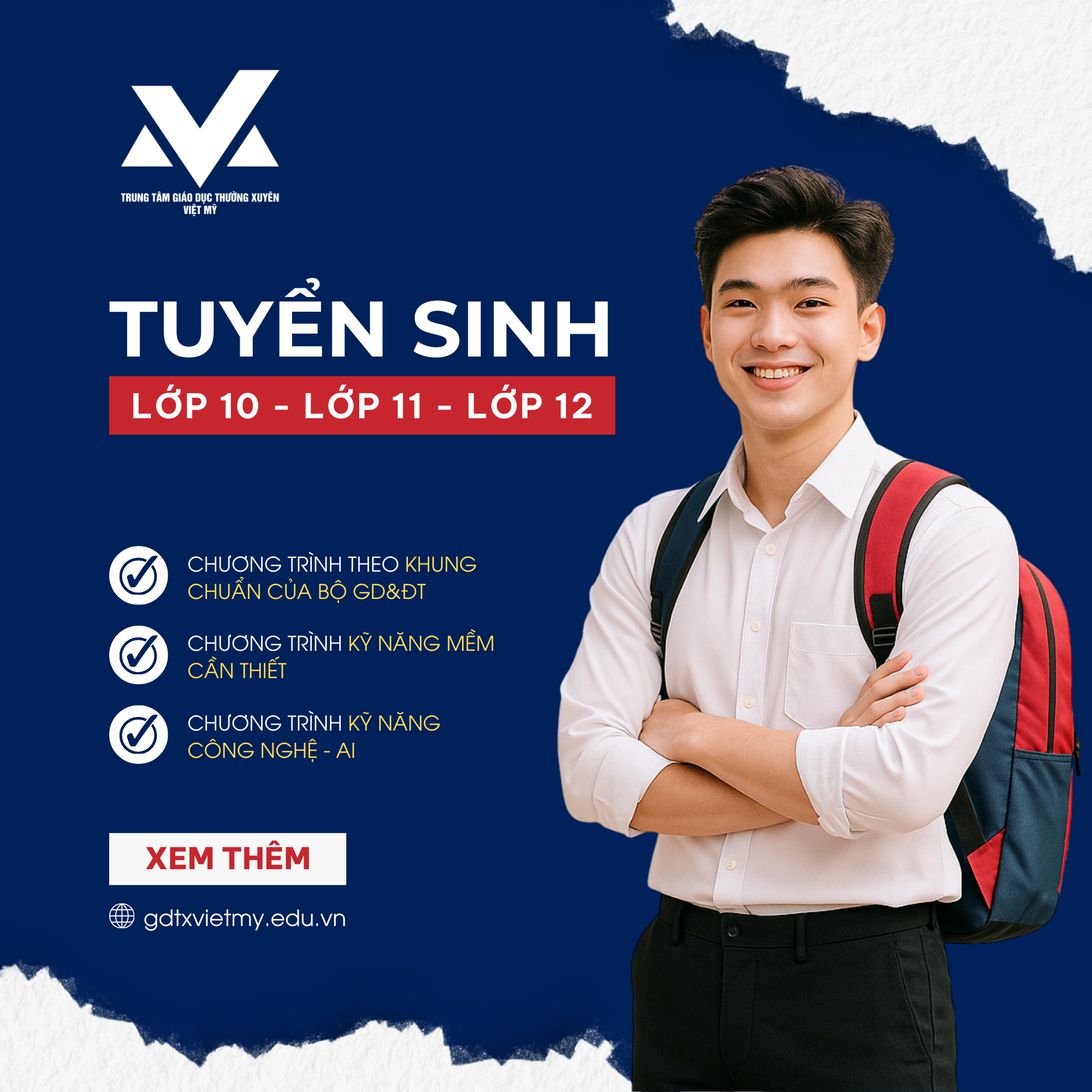 Trung tâm Giáo dục thường xuyên Việt Mỹ tuyển sinh năm học 2025 - 2026